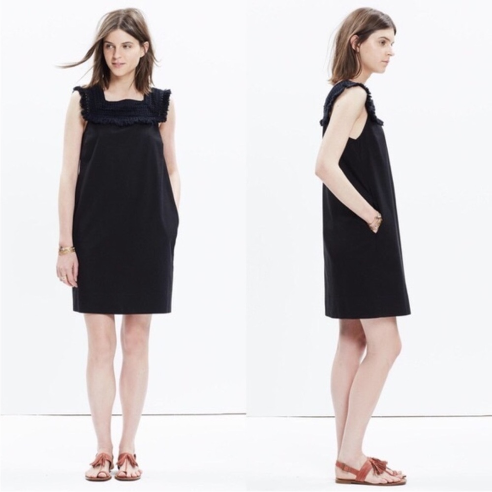 Madewell Sleeveless Black Mini Dress with Ruffle Detail Size 4‎